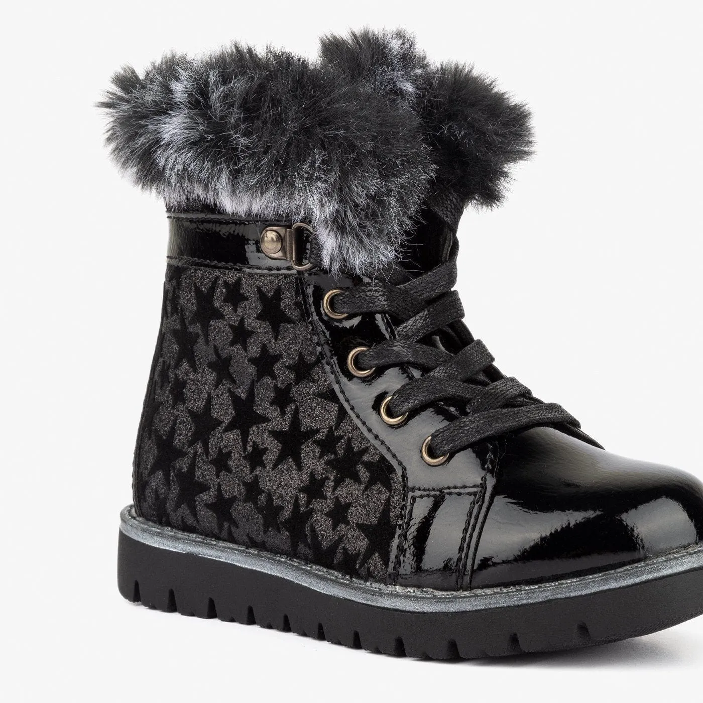 Girl's Black Glitter Star Boots