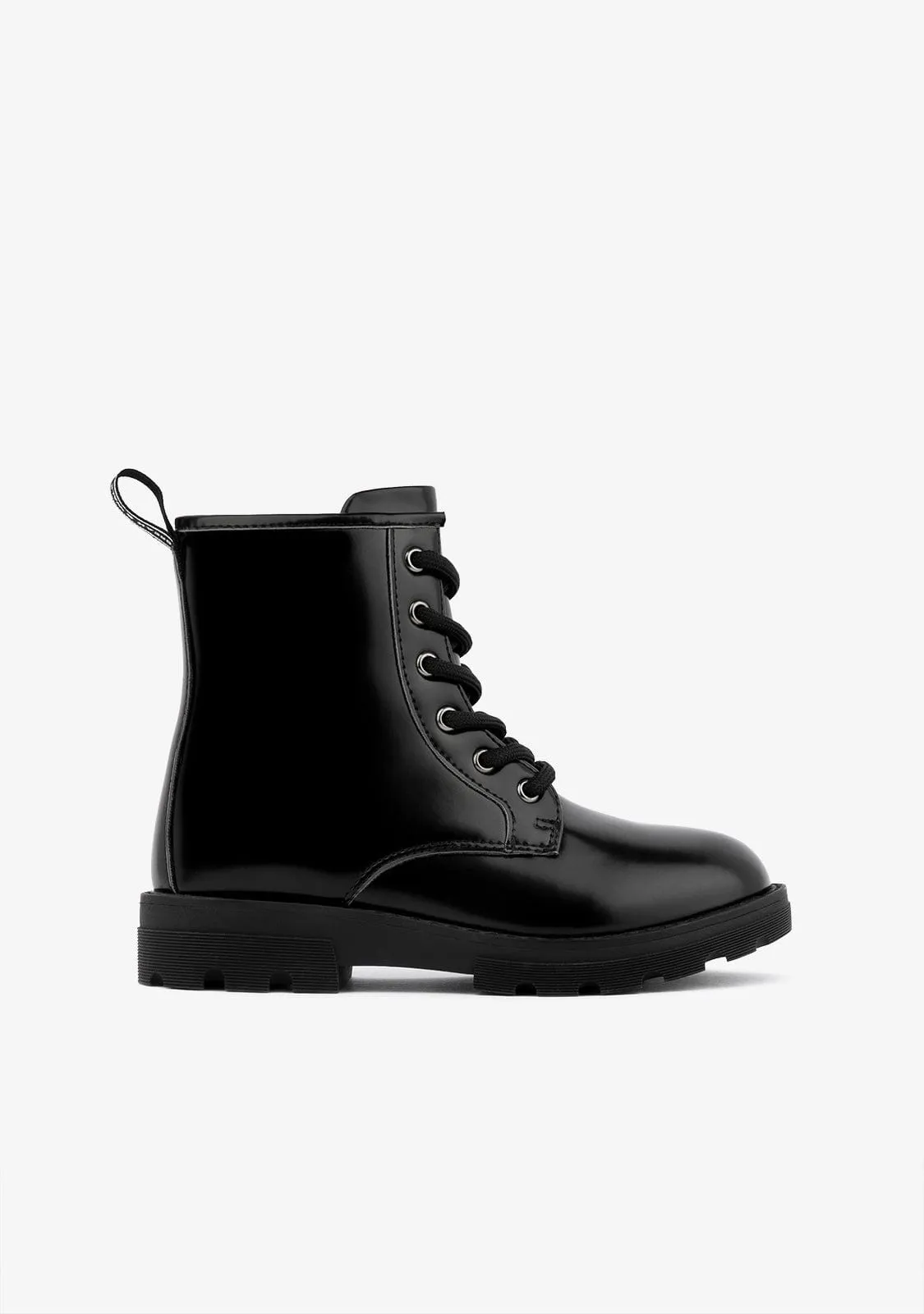 Girl's Black Military Boots B&W