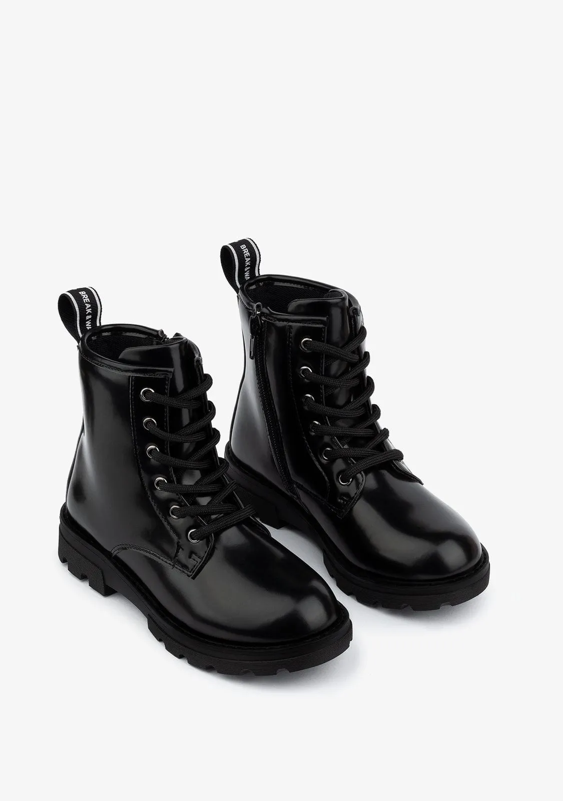 Girl's Black Military Boots B&W