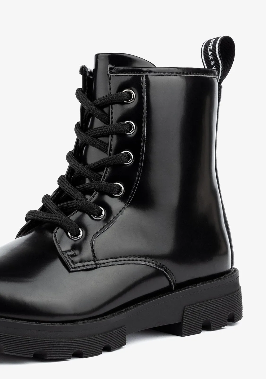 Girl's Black Military Boots B&W