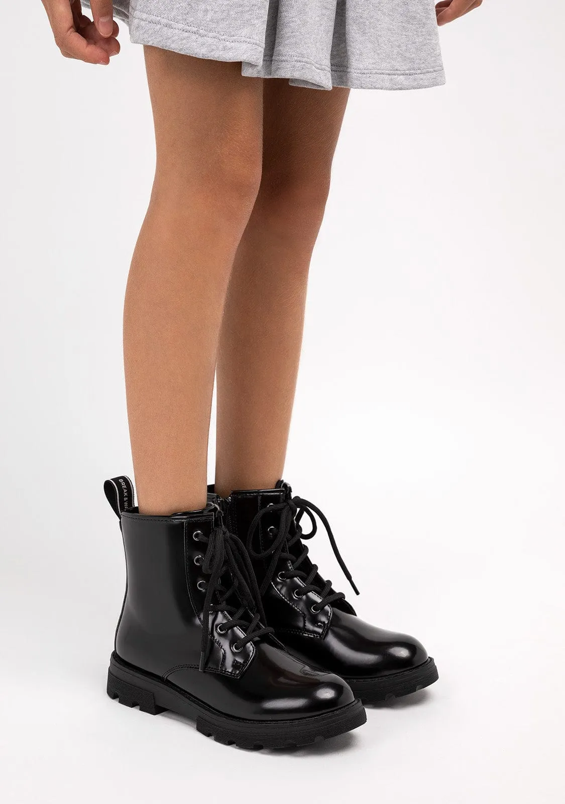 Girl's Black Military Boots B&W