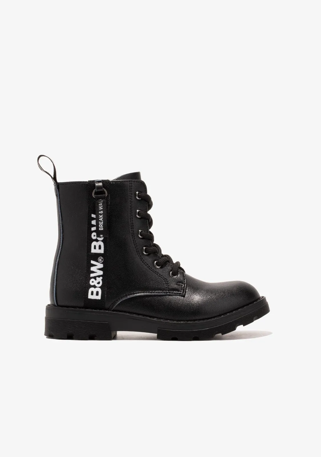 Girl's Black Military Logo Boots B&W