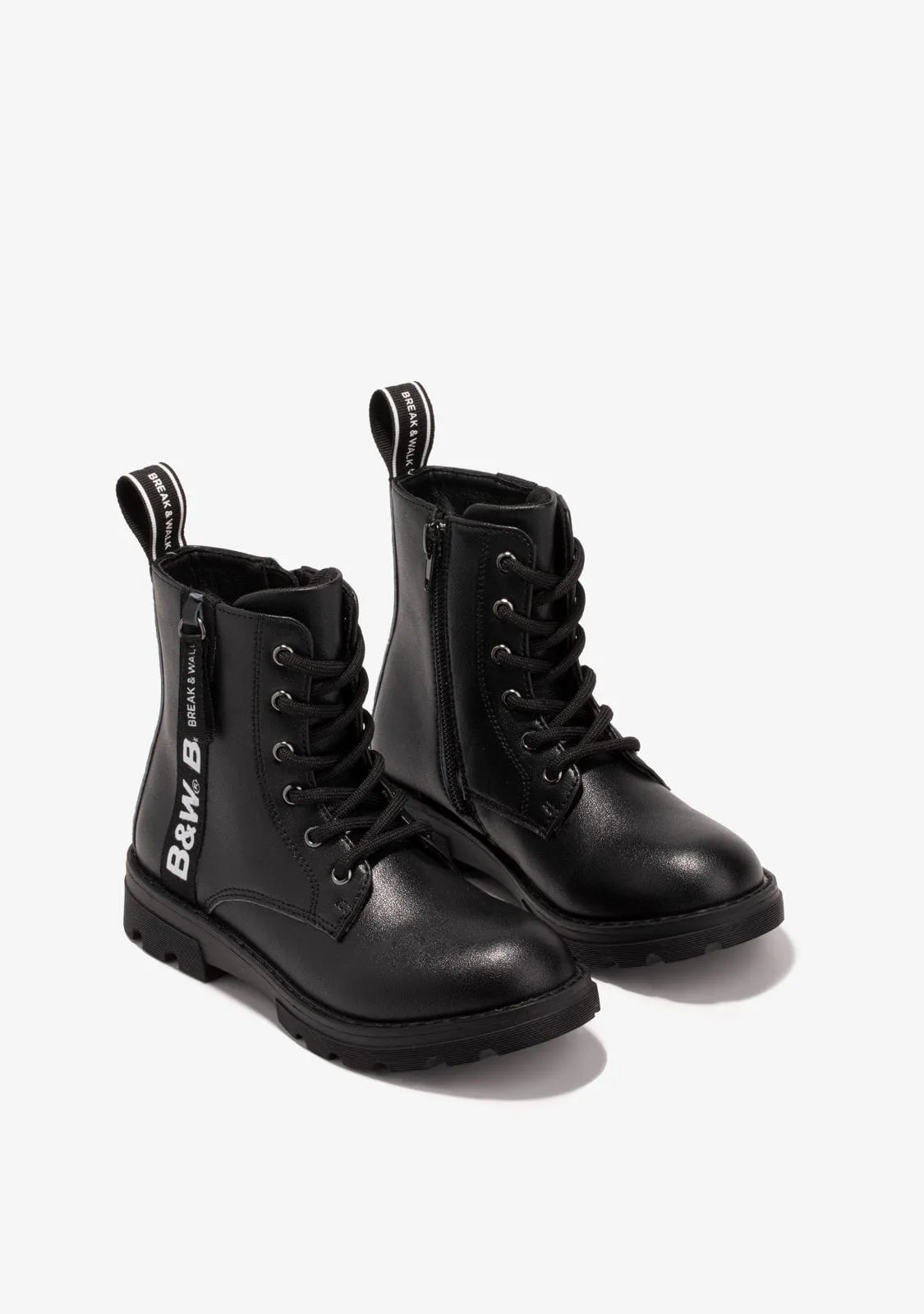 Girl's Black Military Logo Boots B&W