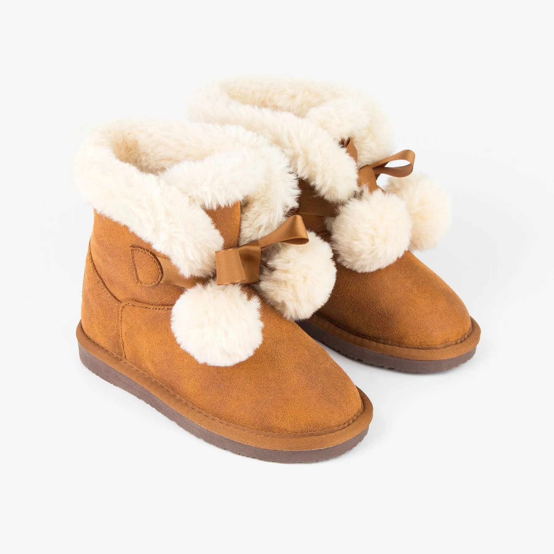 Girl's Camel Australian Boots with Pompoms