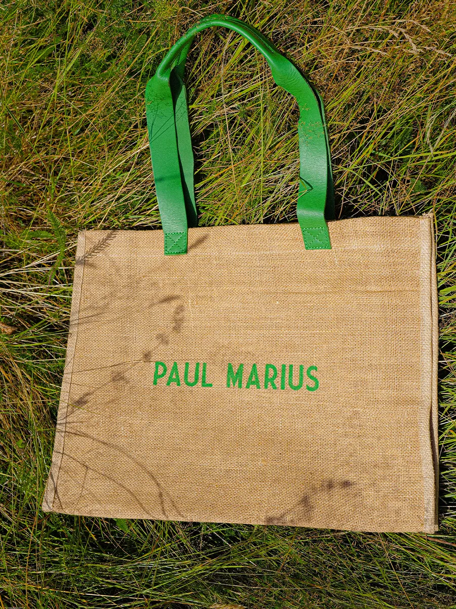 Green Leather and Jute Tote Bag for Women - LeCabas Jute Sorbet Kiwi | PAUL MARIUS