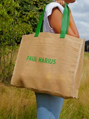 Green Leather and Jute Tote Bag for Women - LeCabas Jute Sorbet Kiwi | PAUL MARIUS