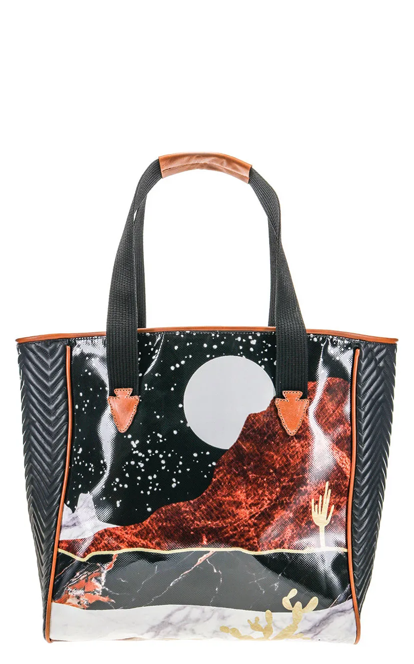 Hooey Rich Colorful Desert Night Print Canvas Leather Accent Tote Bag