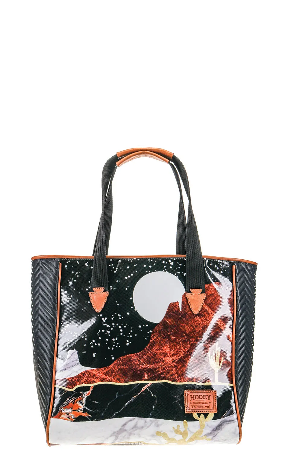 Hooey Rich Colorful Desert Night Print Canvas Leather Accent Tote Bag