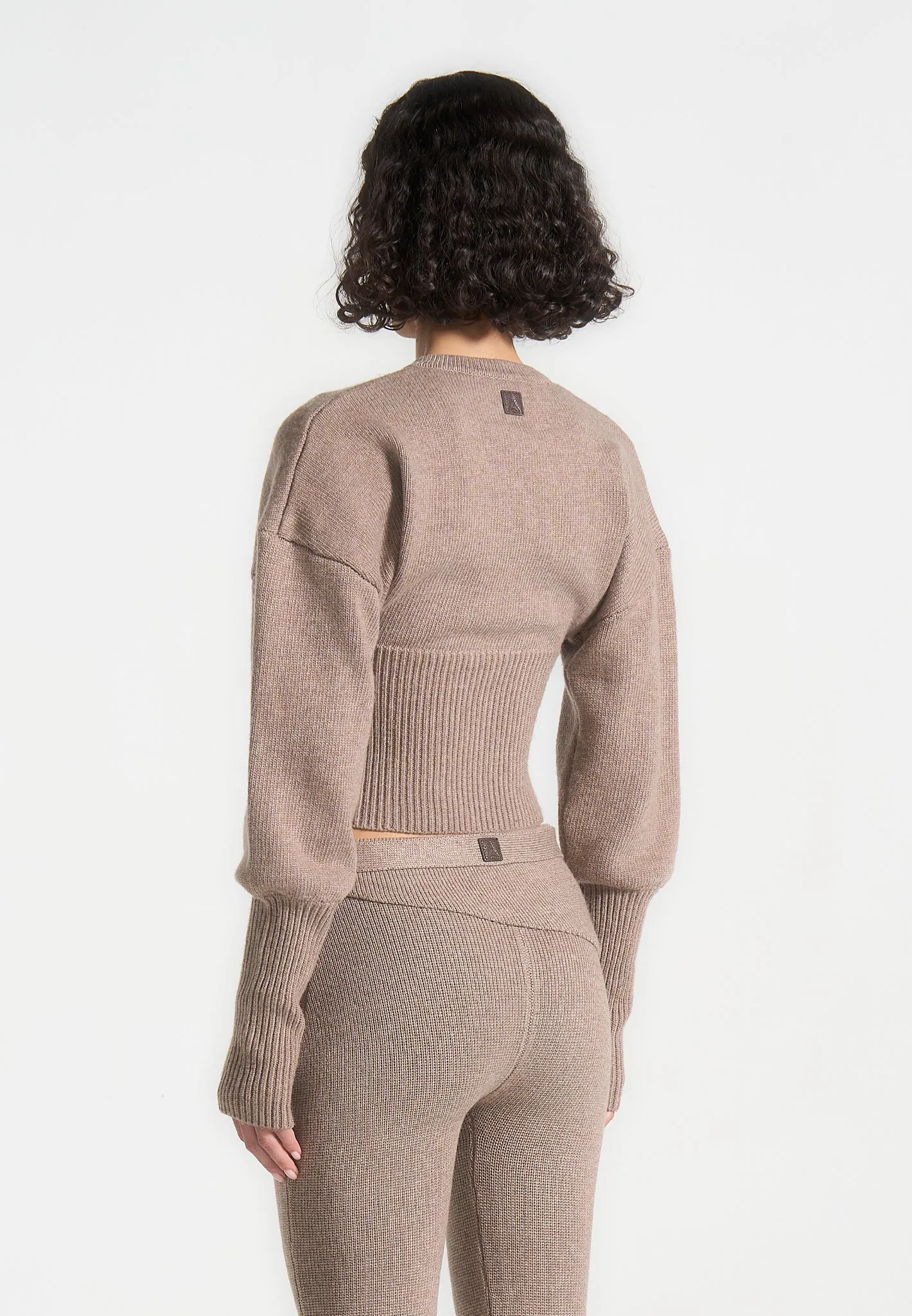 Knitted Cinch Waist Cardigan - Taupe