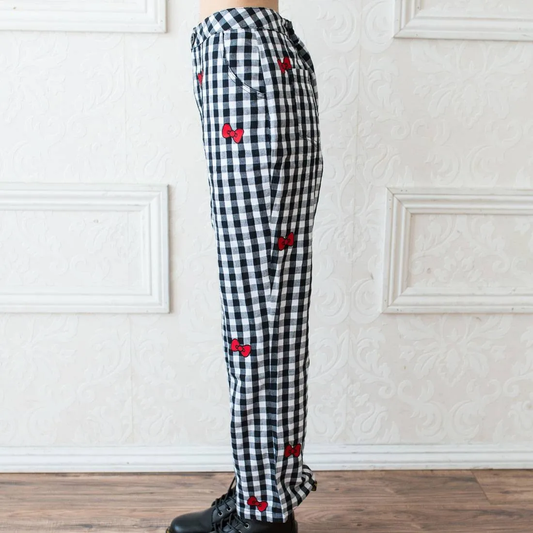 Lazy Oaf X Hello Kitty Women Gingham Pants (Black / White)