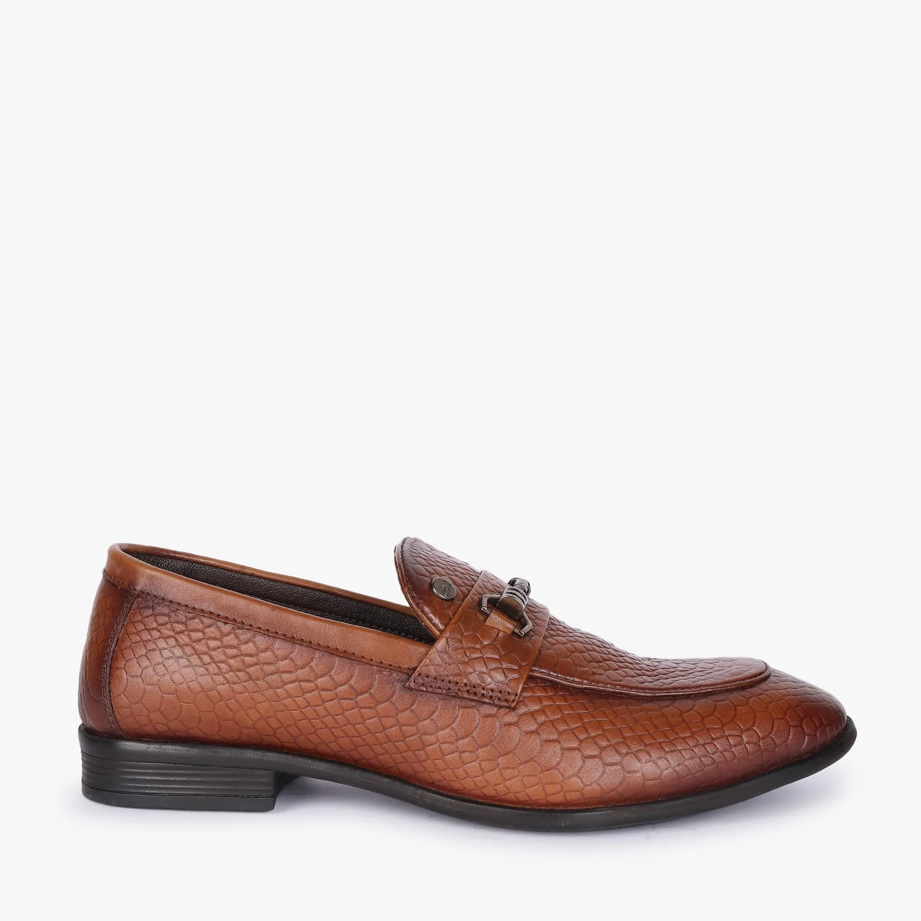 Men Tan Snakeskin Leather Loafers