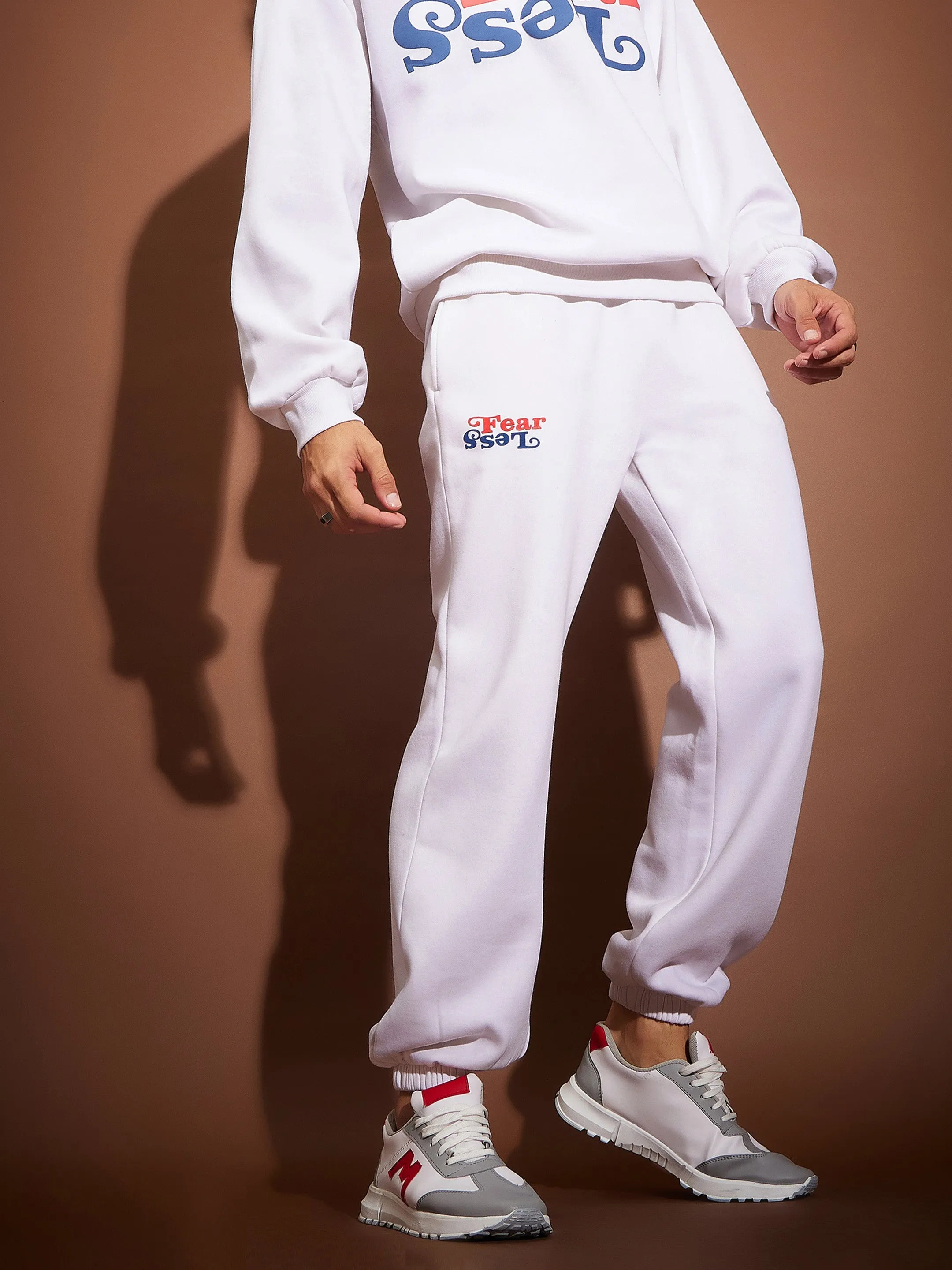 Men White FEAR LESS Oversized Joggers