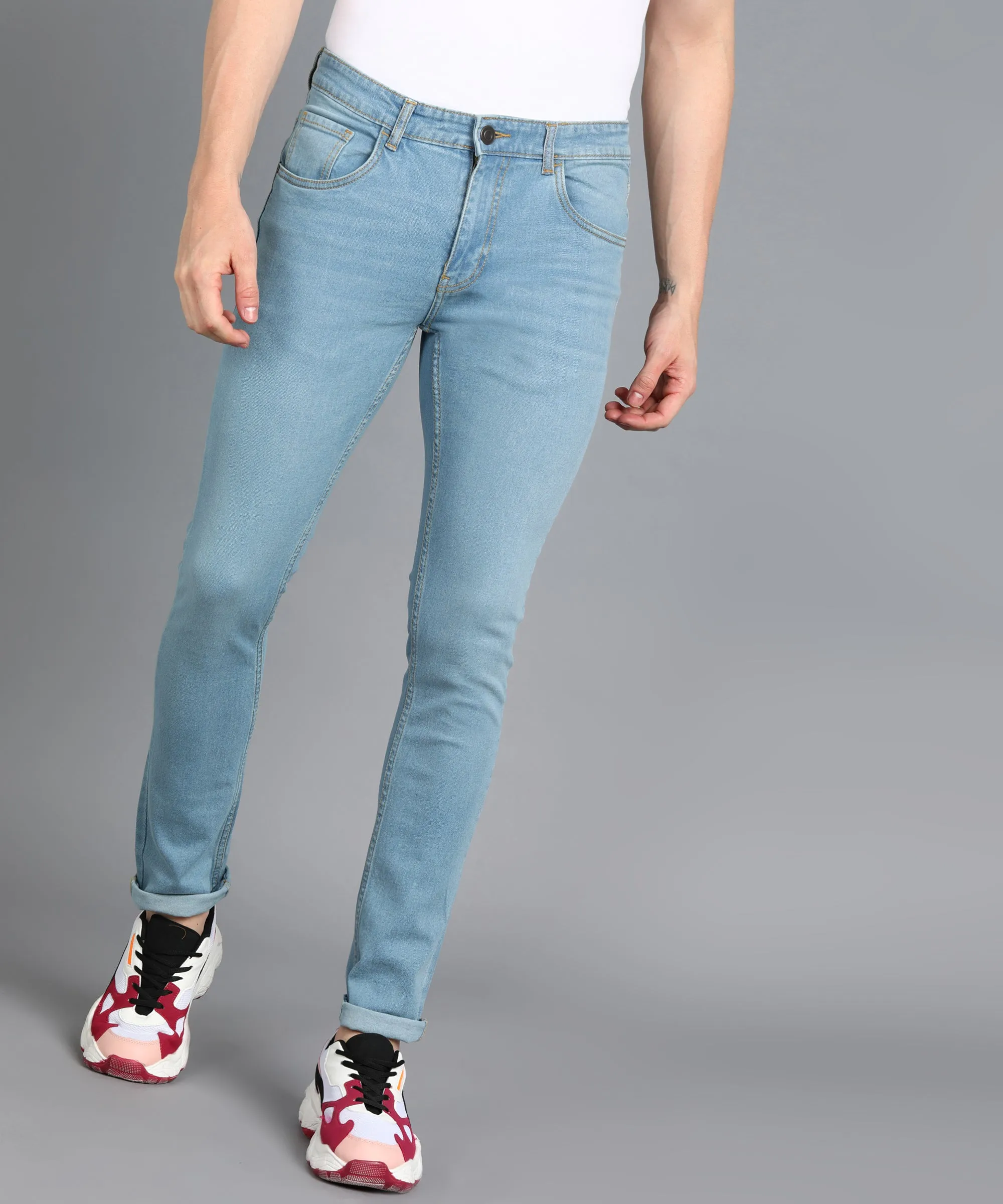 Men's Blue Skinny Fit Washed Jeans Stretchable