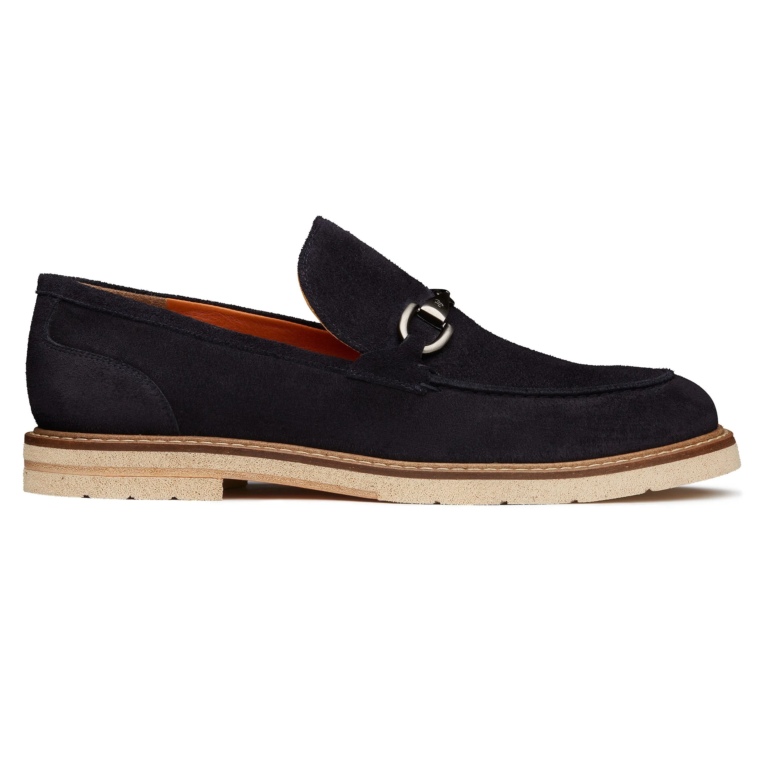 Mens  buckle  Blue Navy suede loafers  with rubber sole