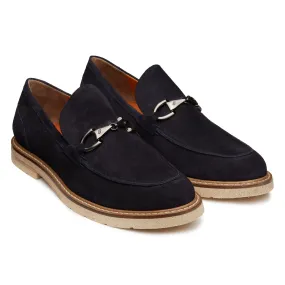 Mens  buckle  Blue Navy suede loafers  with rubber sole