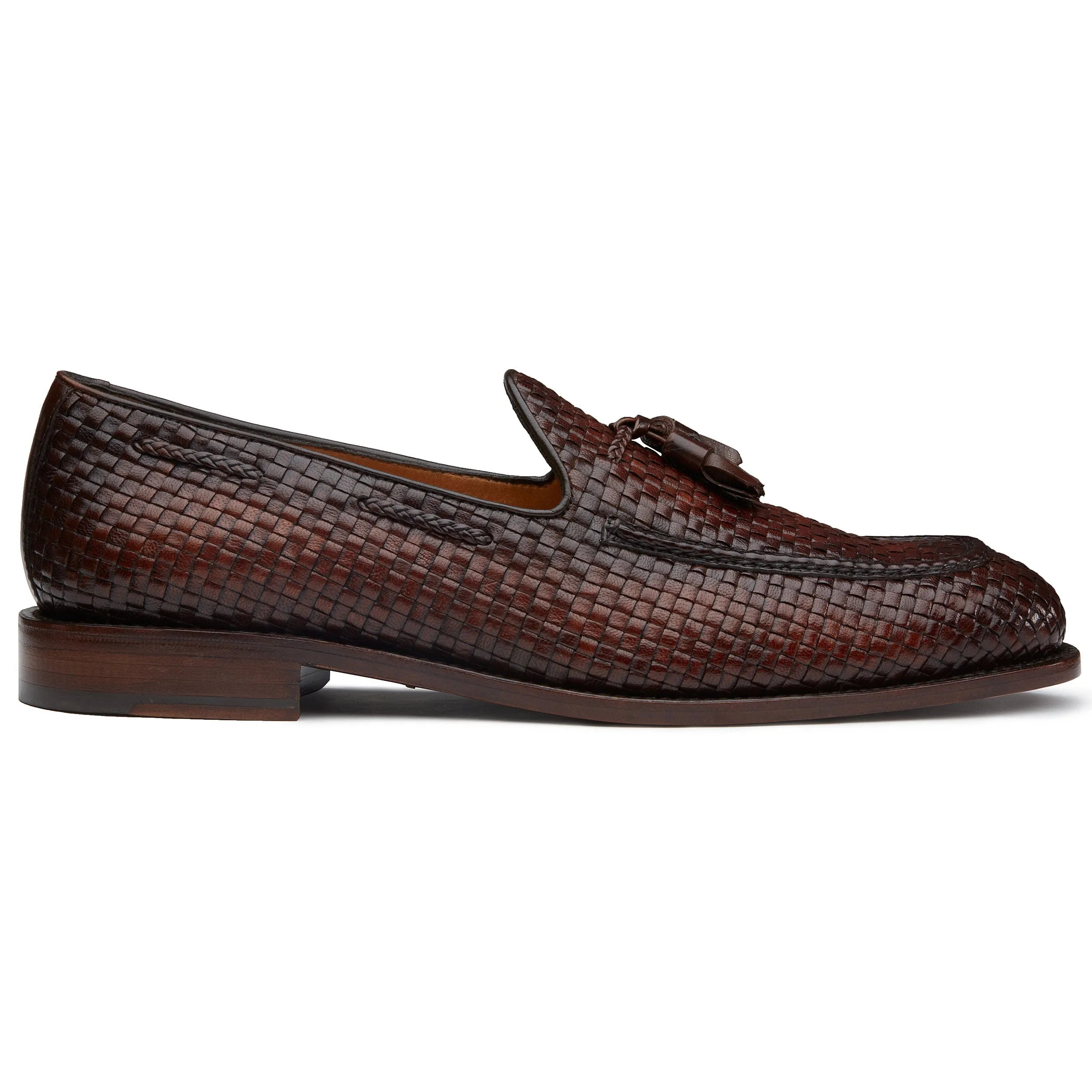 Men's Cognac Braided Leather Tassel Welted Loafers