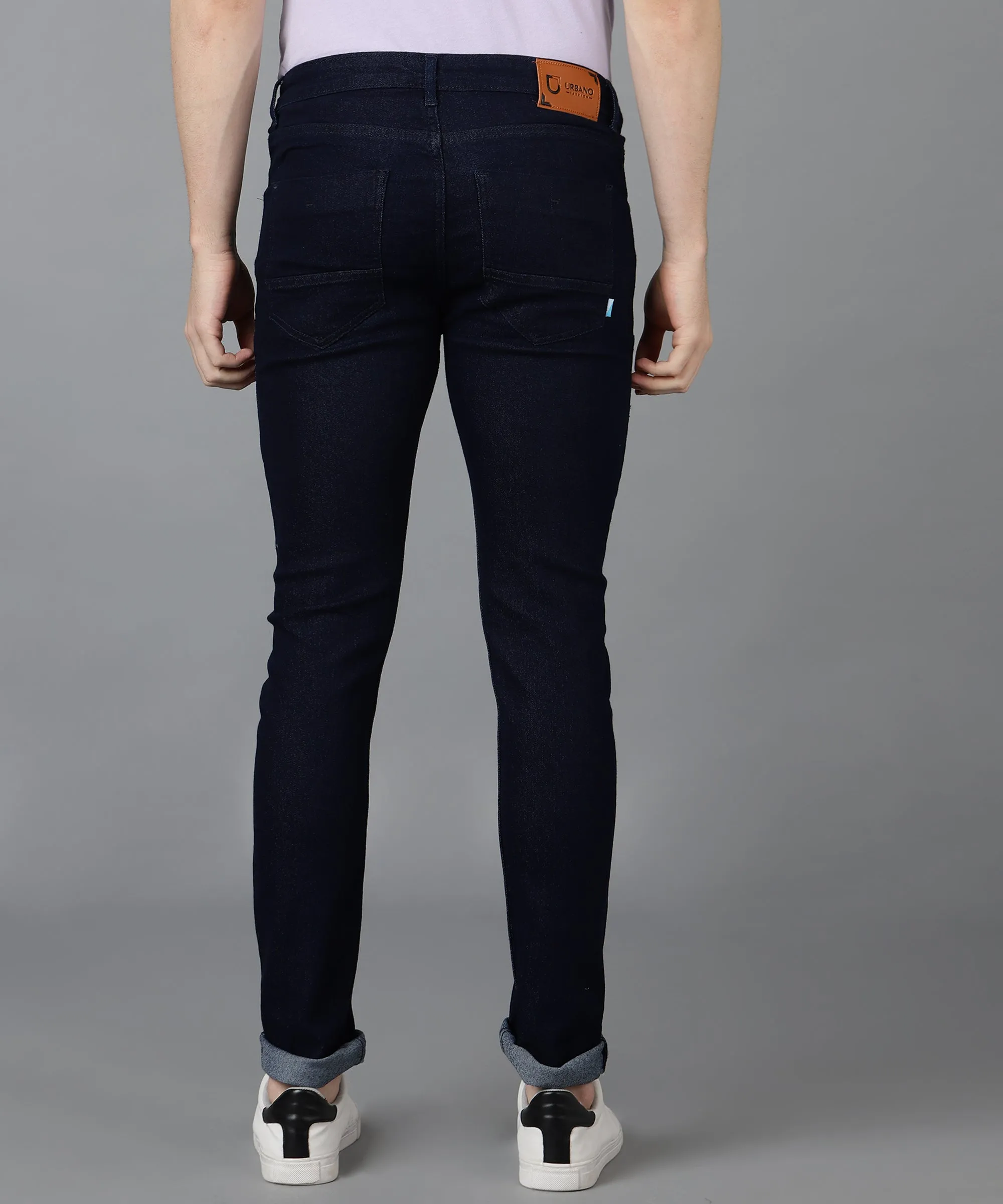 Men's Dark Blue Slim Fit Washed Jeans Stretchable