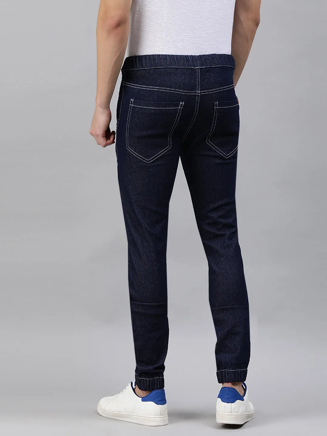 Men's Dark Blue Slim Fit Washed Jogger Jeans Stretchable