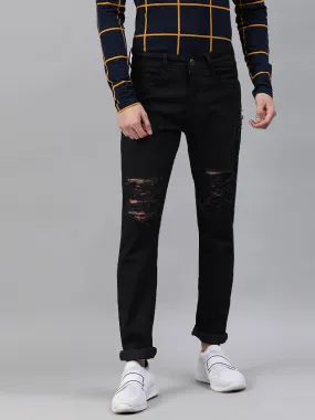 Men's Heavy Distressed Black Slim Fit Stretch Jeans