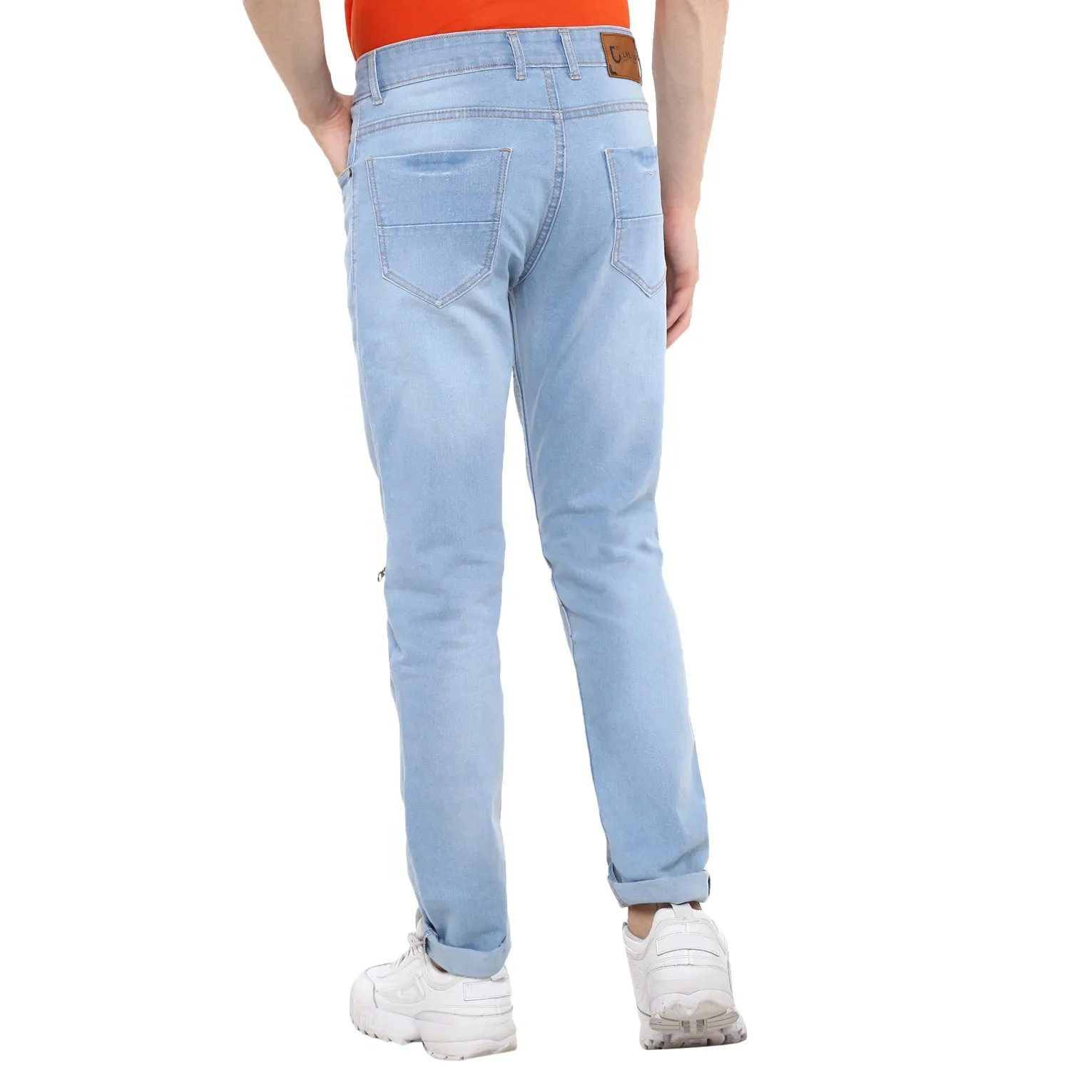 Men's Ice Blue Slim Fit Zippered Jeans Stretch