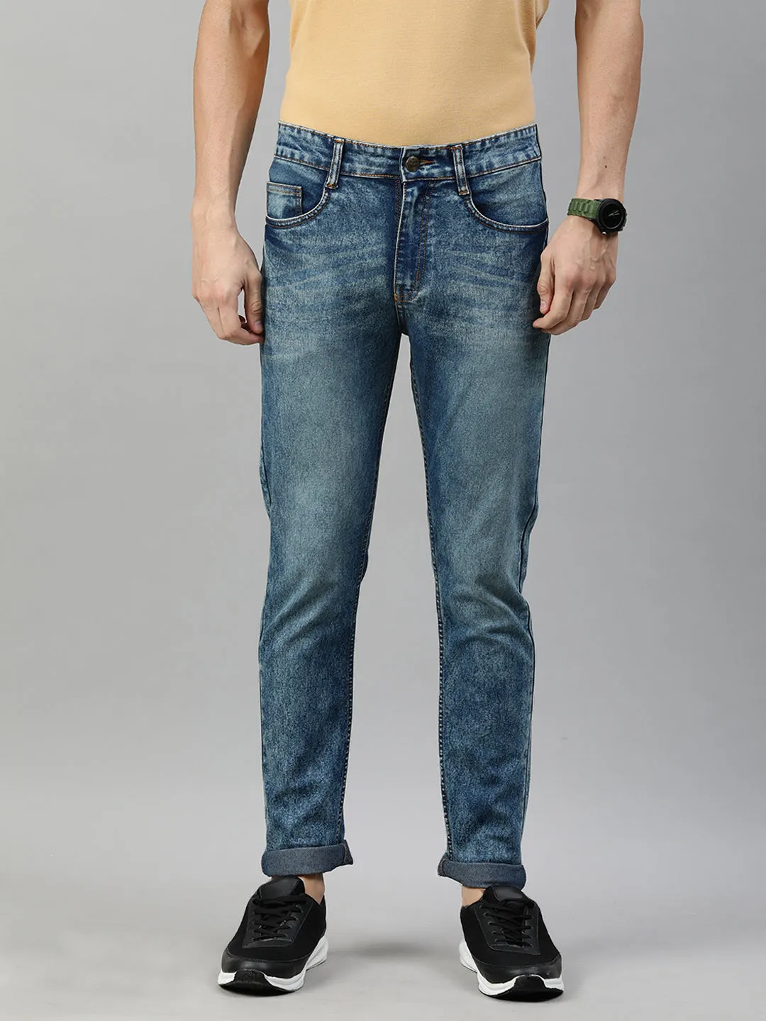 Men's Midnight Blue Slim Fit Washed Jeans Stretchable