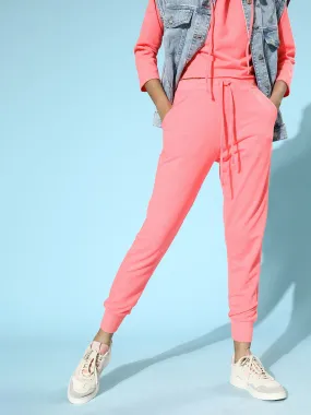 Neon Pink Drawstring Basic Joggers