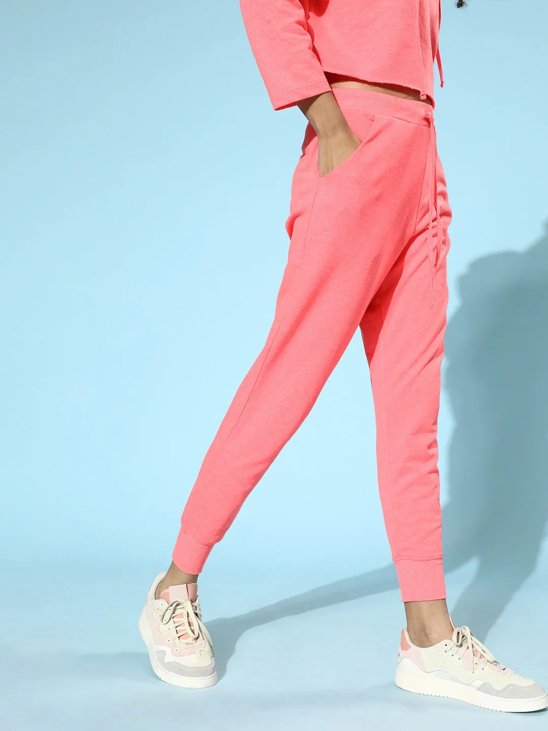 Neon Pink Drawstring Basic Joggers