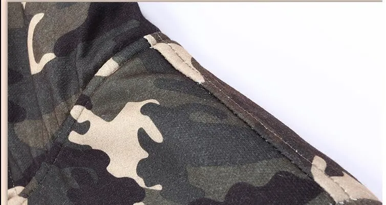 Olive Green Camouflage Zipper Fleece Hoodie