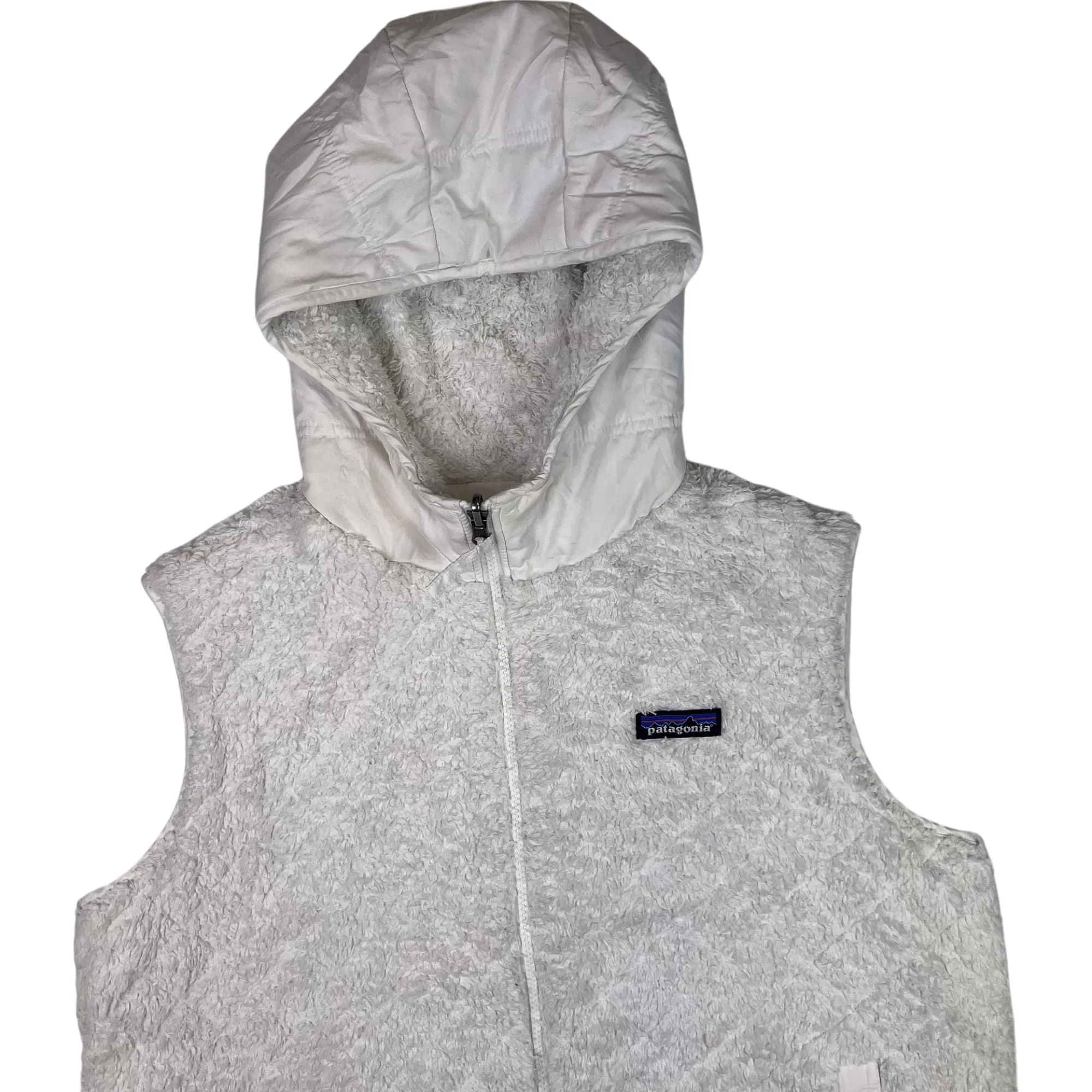 Patagonia Los Gatos Deep Pile Quilted Reversible Fleece Hooded Jacket Cream