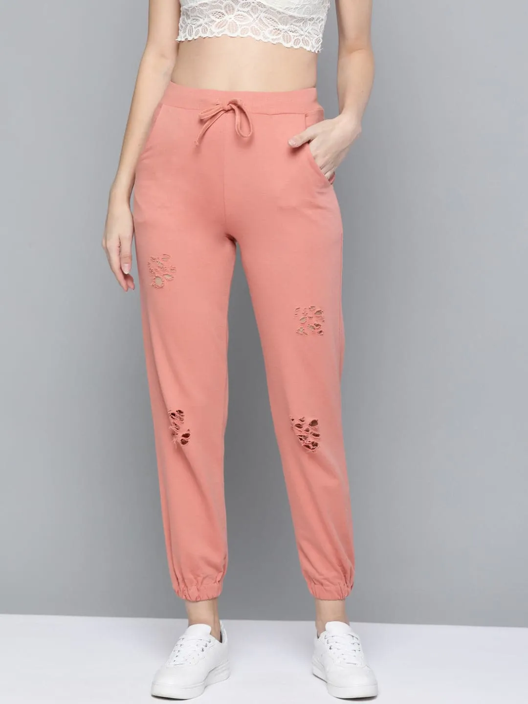 Peach Terry Ripped Joggers