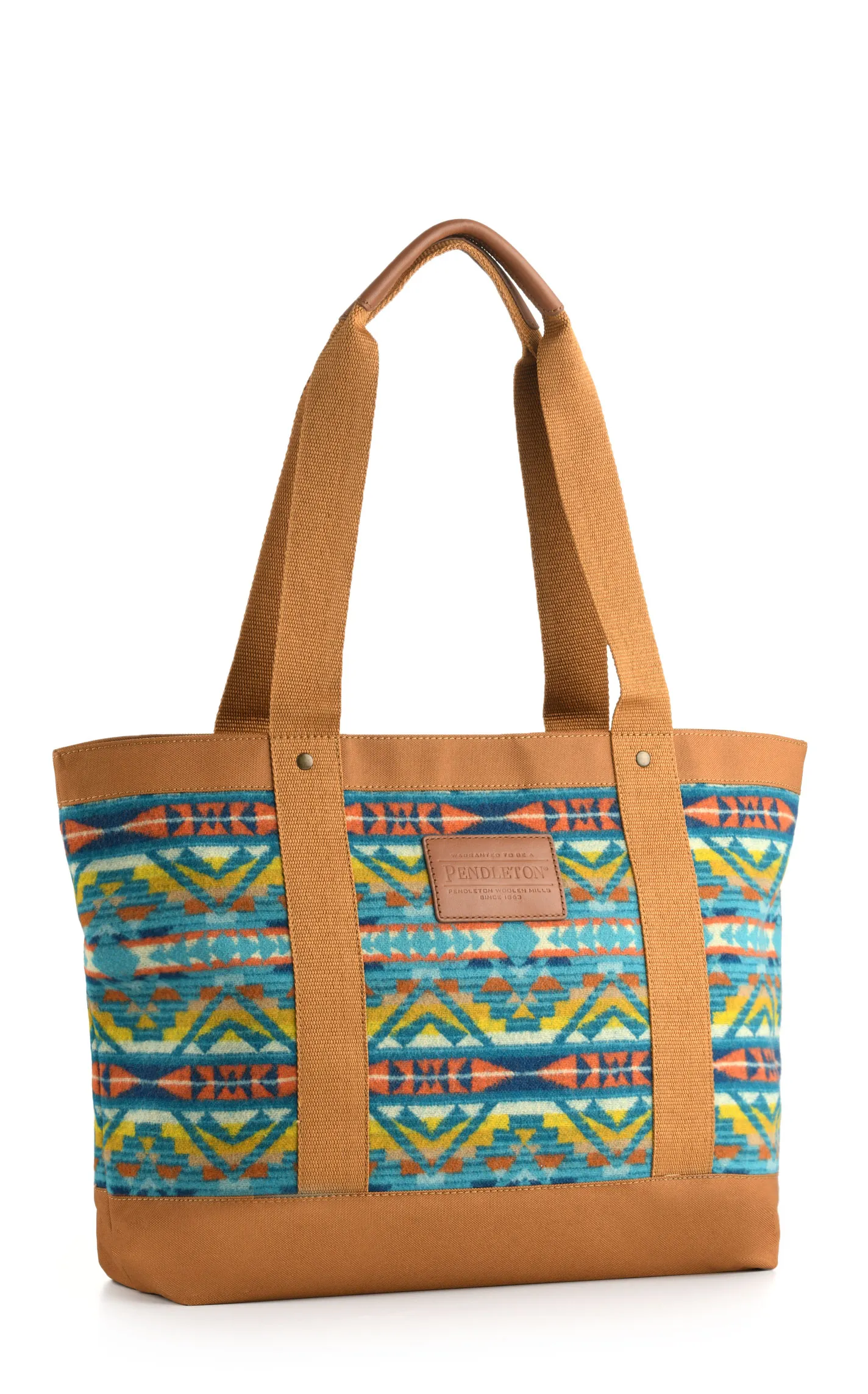 Pendleton Women's Turquoise​ Tangerine Sunset & Cream Aztec Alto Mesa Zip Tote Bag