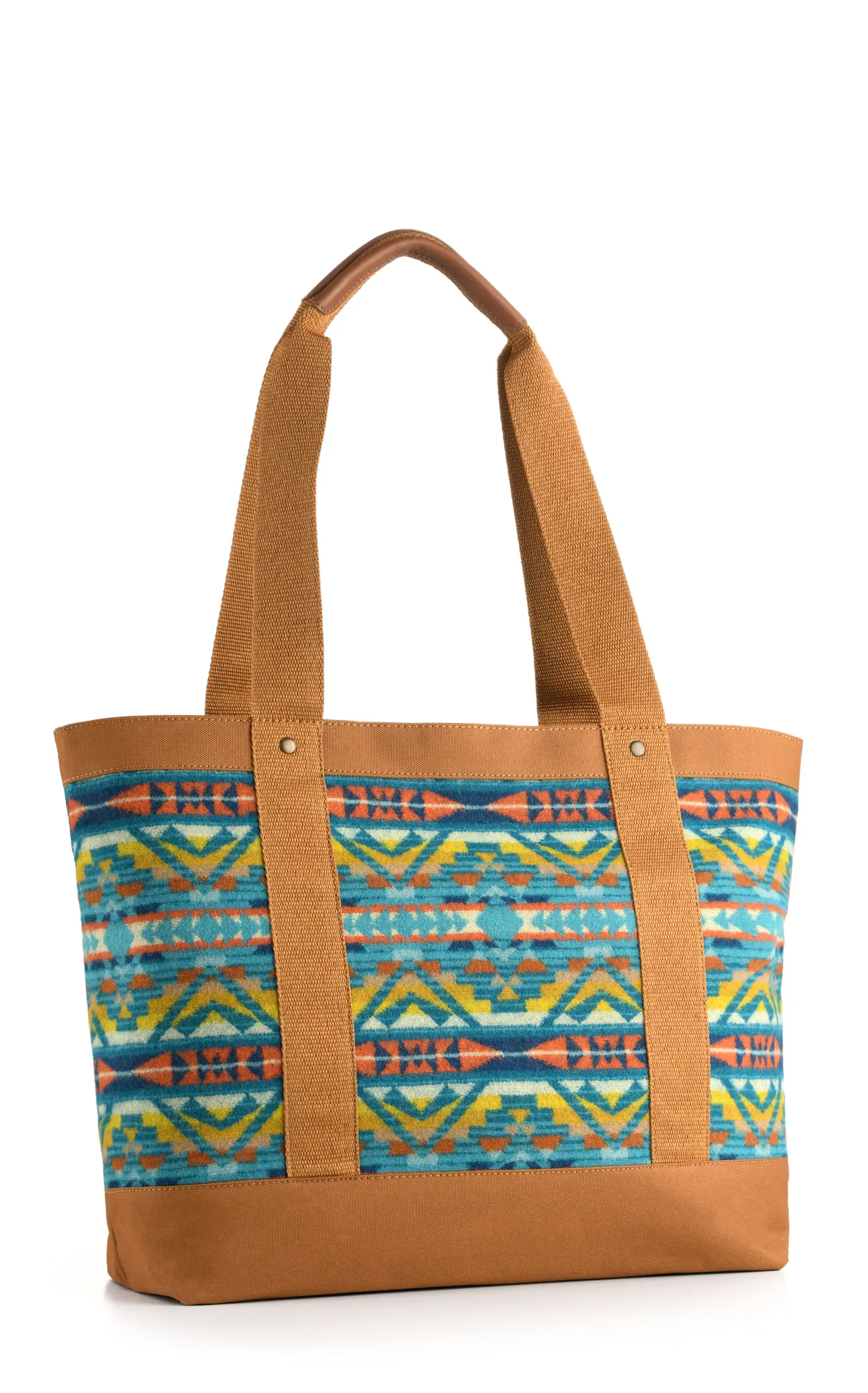 Pendleton Women's Turquoise​ Tangerine Sunset & Cream Aztec Alto Mesa Zip Tote Bag