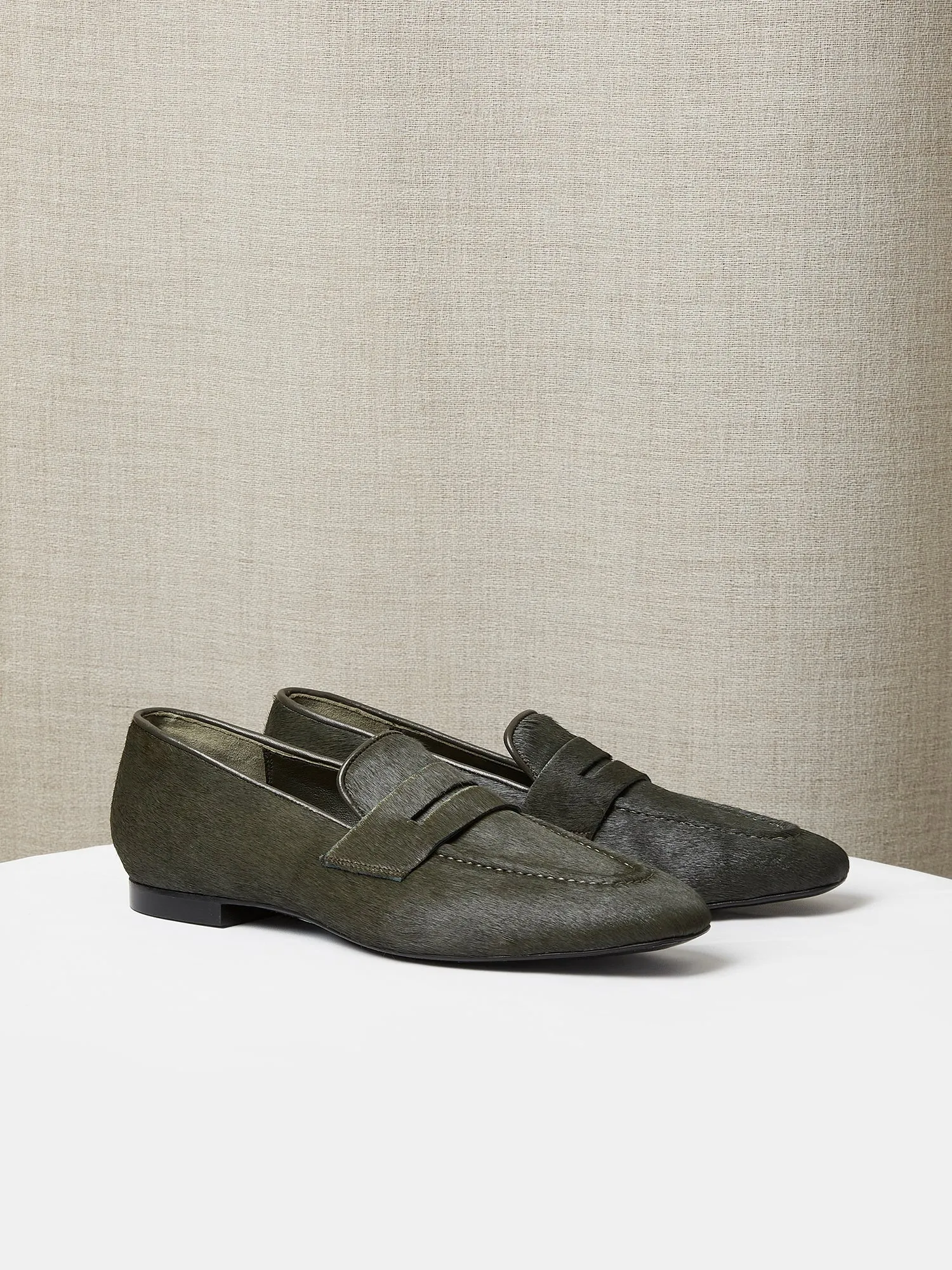 Penny Loafers in Green Pony Hair