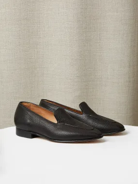 Pintuck Loafers in Black Deer Leather