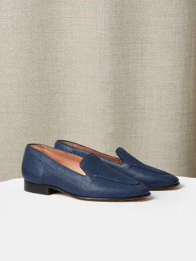 Pintuck Loafers in Blue Deer Leather