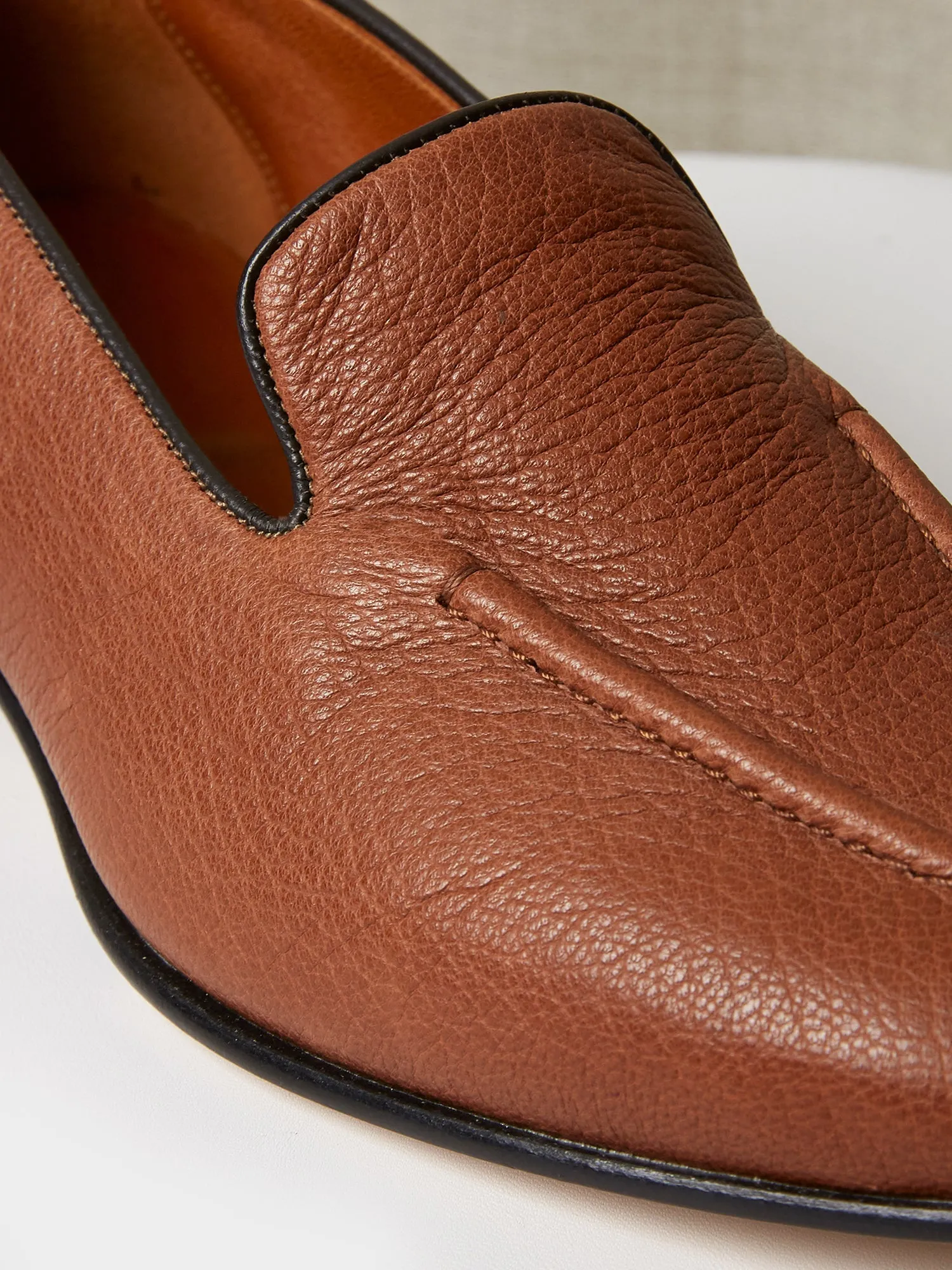 Pintuck Loafers in Brown Deer Leather