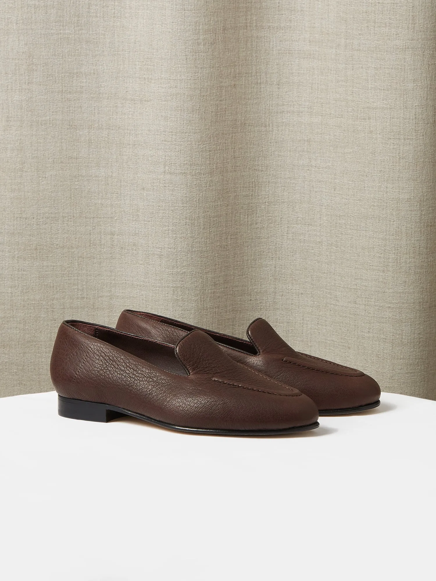 Pintuck Loafers in Chocolate Deer Leather