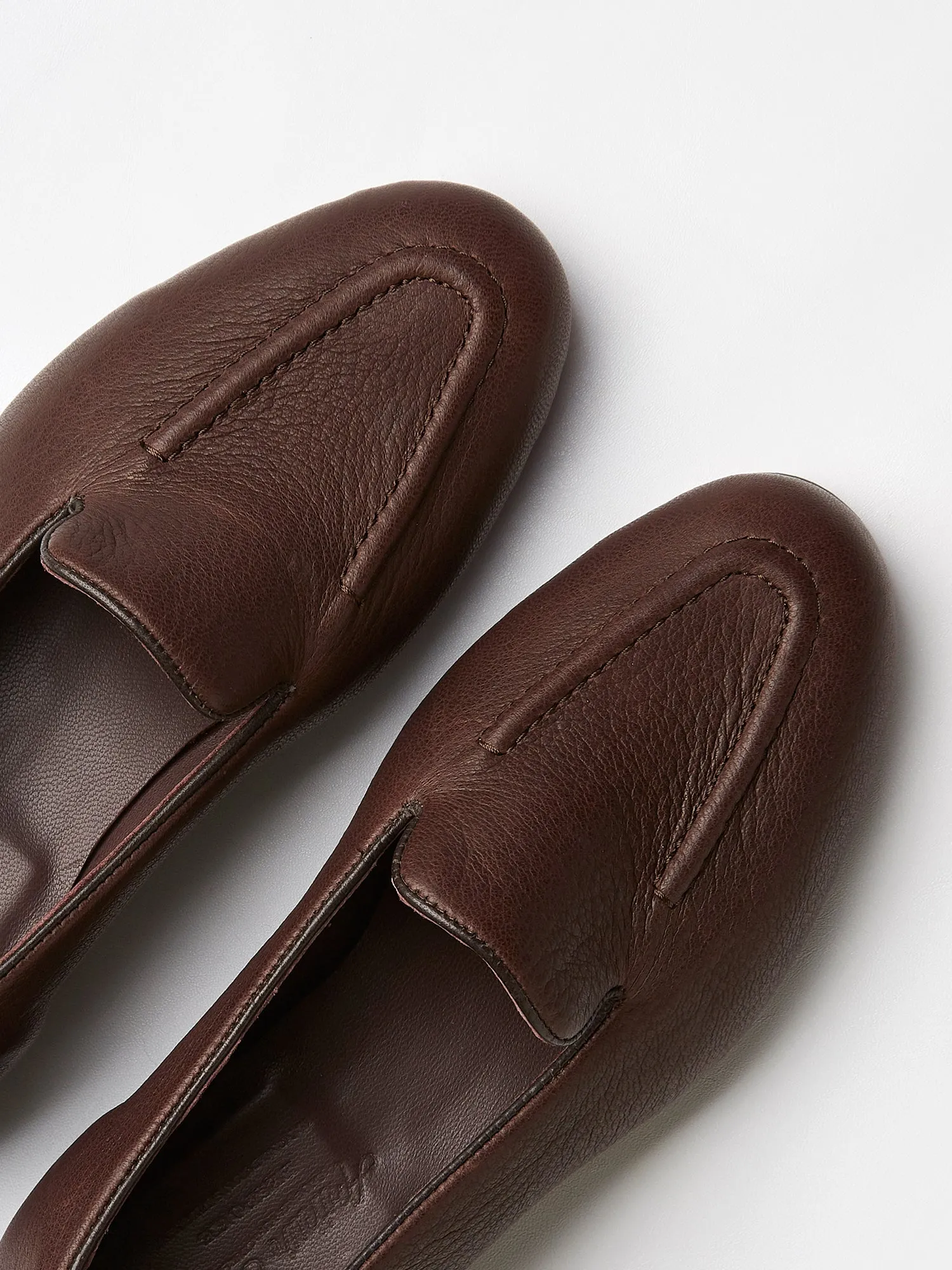 Pintuck Loafers in Chocolate Deer Leather