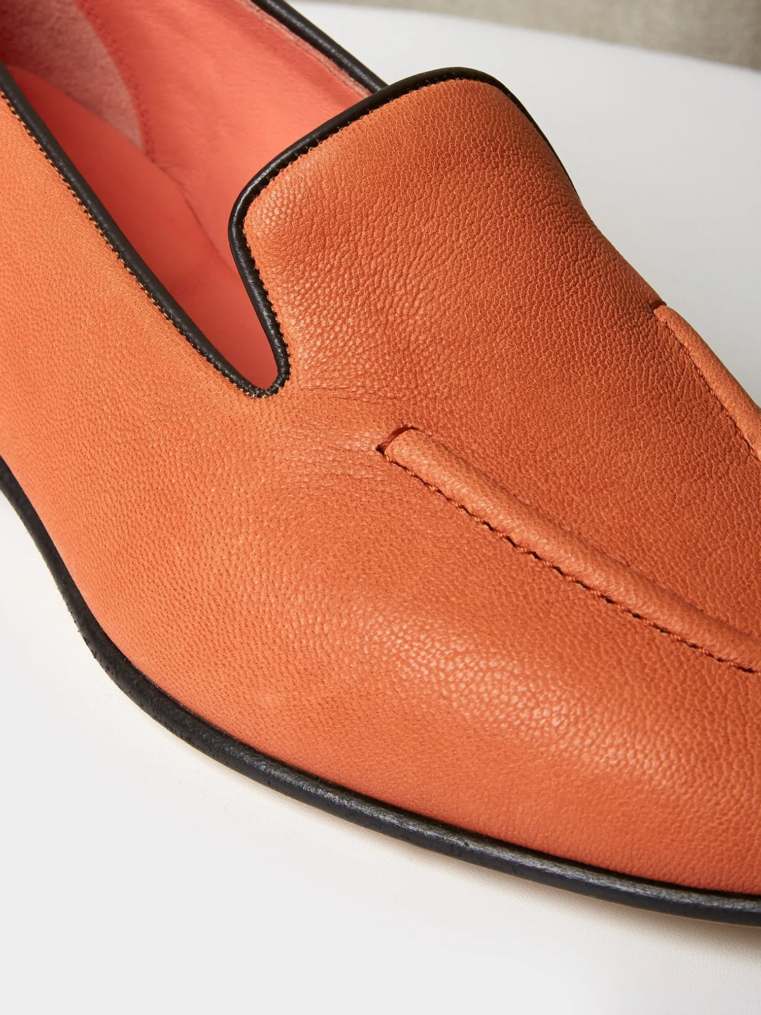 Pintuck Loafers in Coral Deer Leather