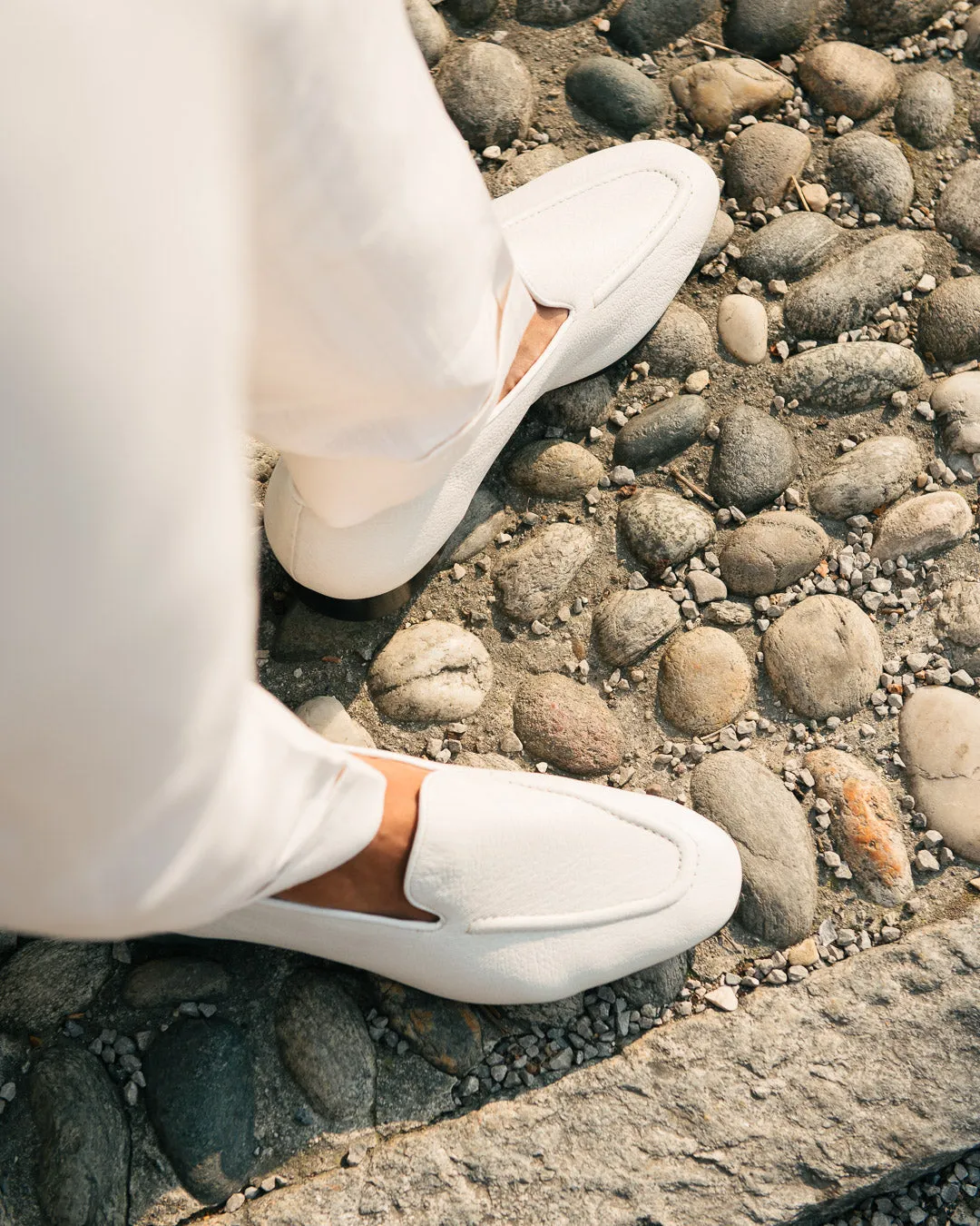 Pintuck Loafers in Cream Deer Leather