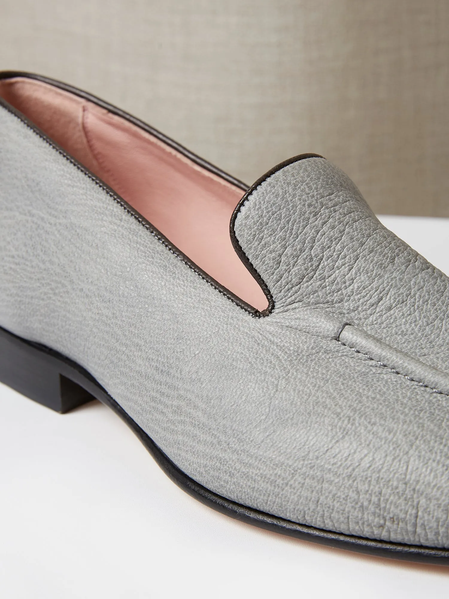 Pintuck Loafers  in Grey Deer Leather