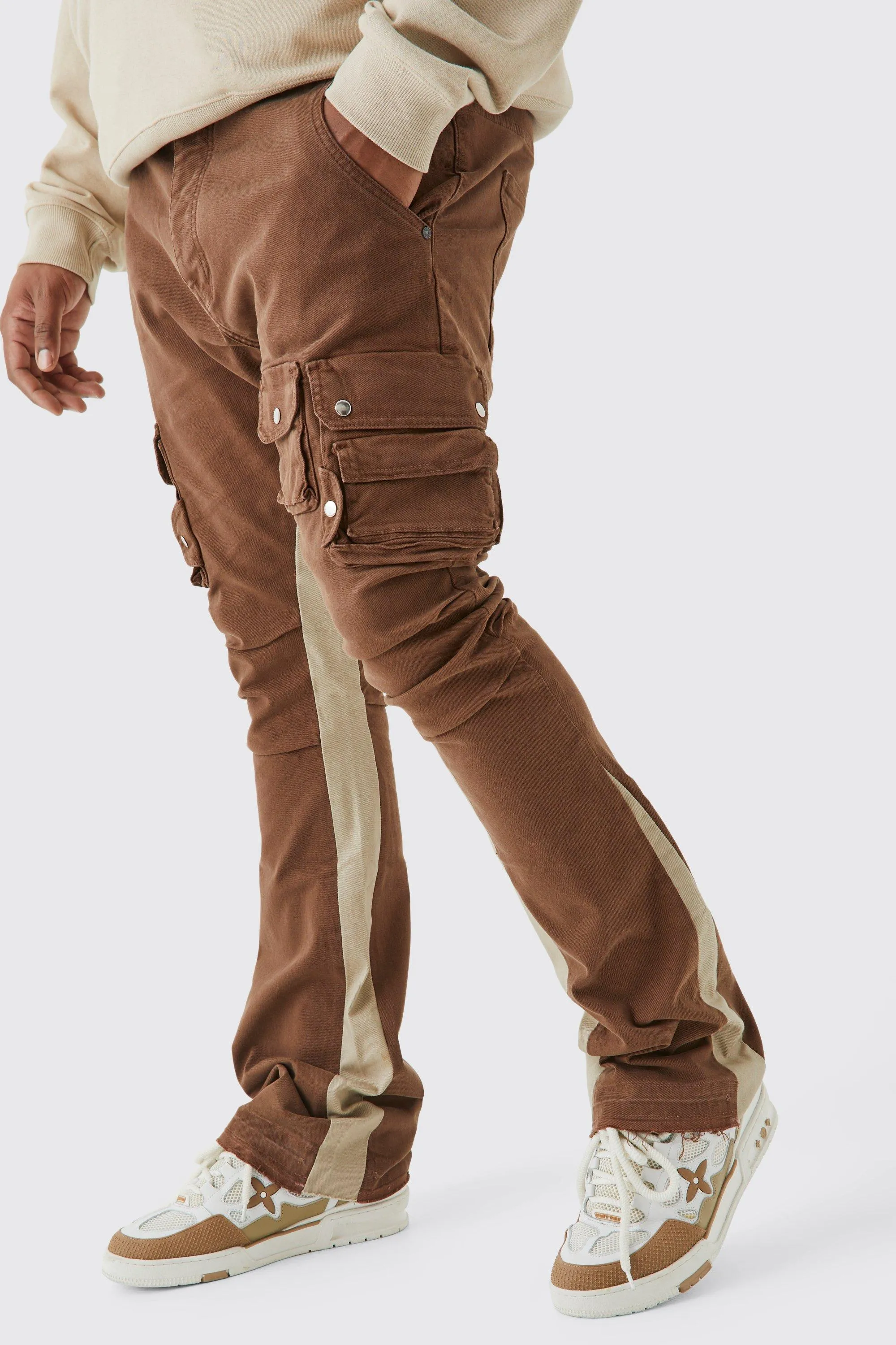 Plus Fixed Waist Skinny Stacked Flare 3D Cargo Pants