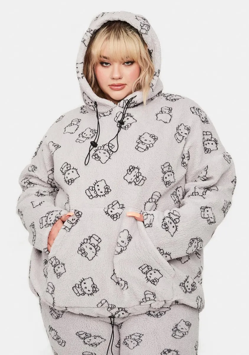 Plus Grey Hello Kitty Printed Fleece Hoodie-