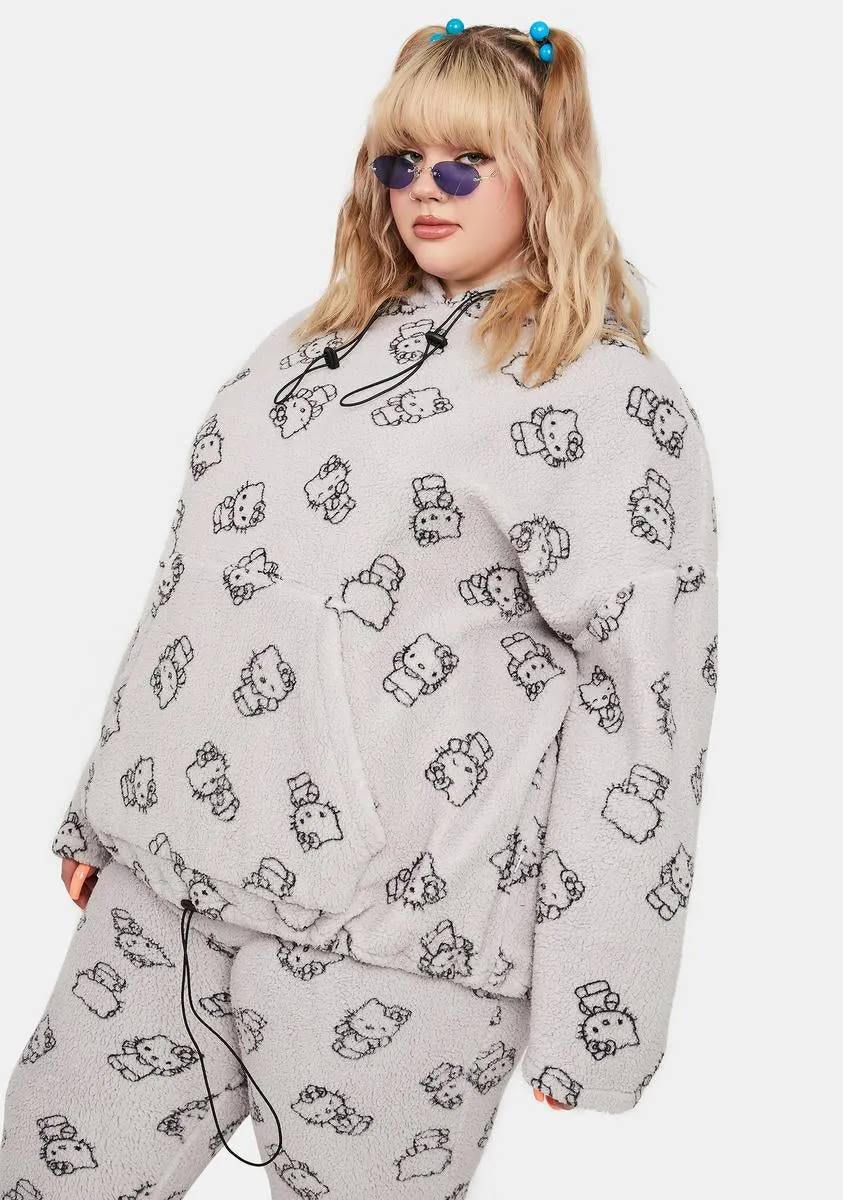 Plus Grey Hello Kitty Printed Fleece Hoodie-