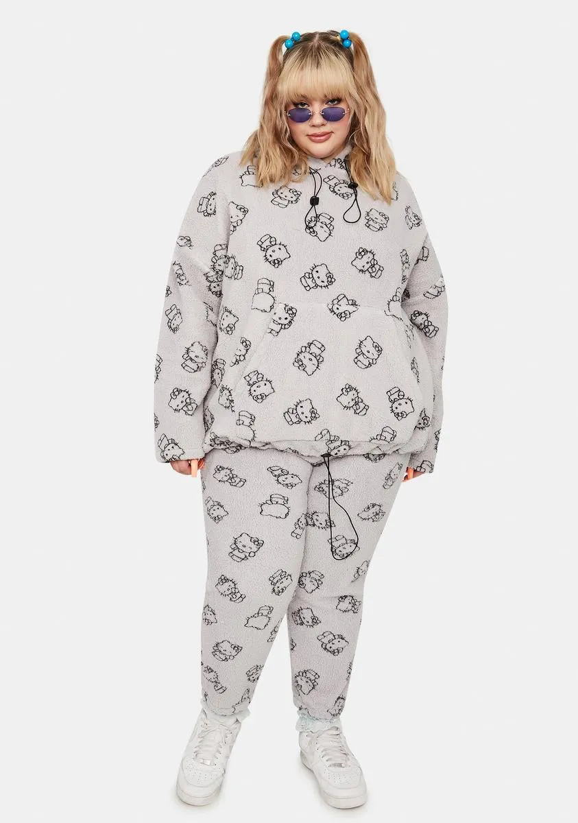 Plus Grey Hello Kitty Printed Fleece Hoodie-