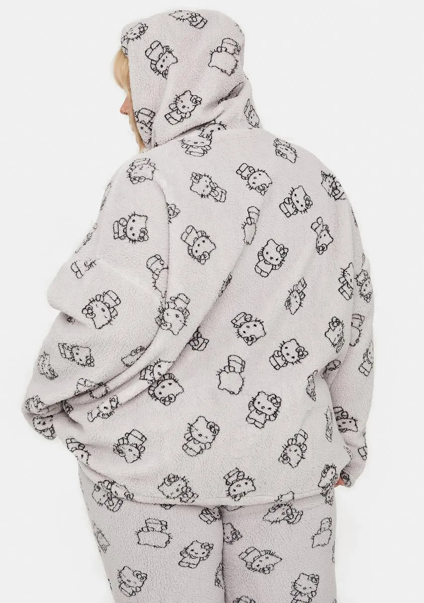 Plus Grey Hello Kitty Printed Fleece Hoodie-