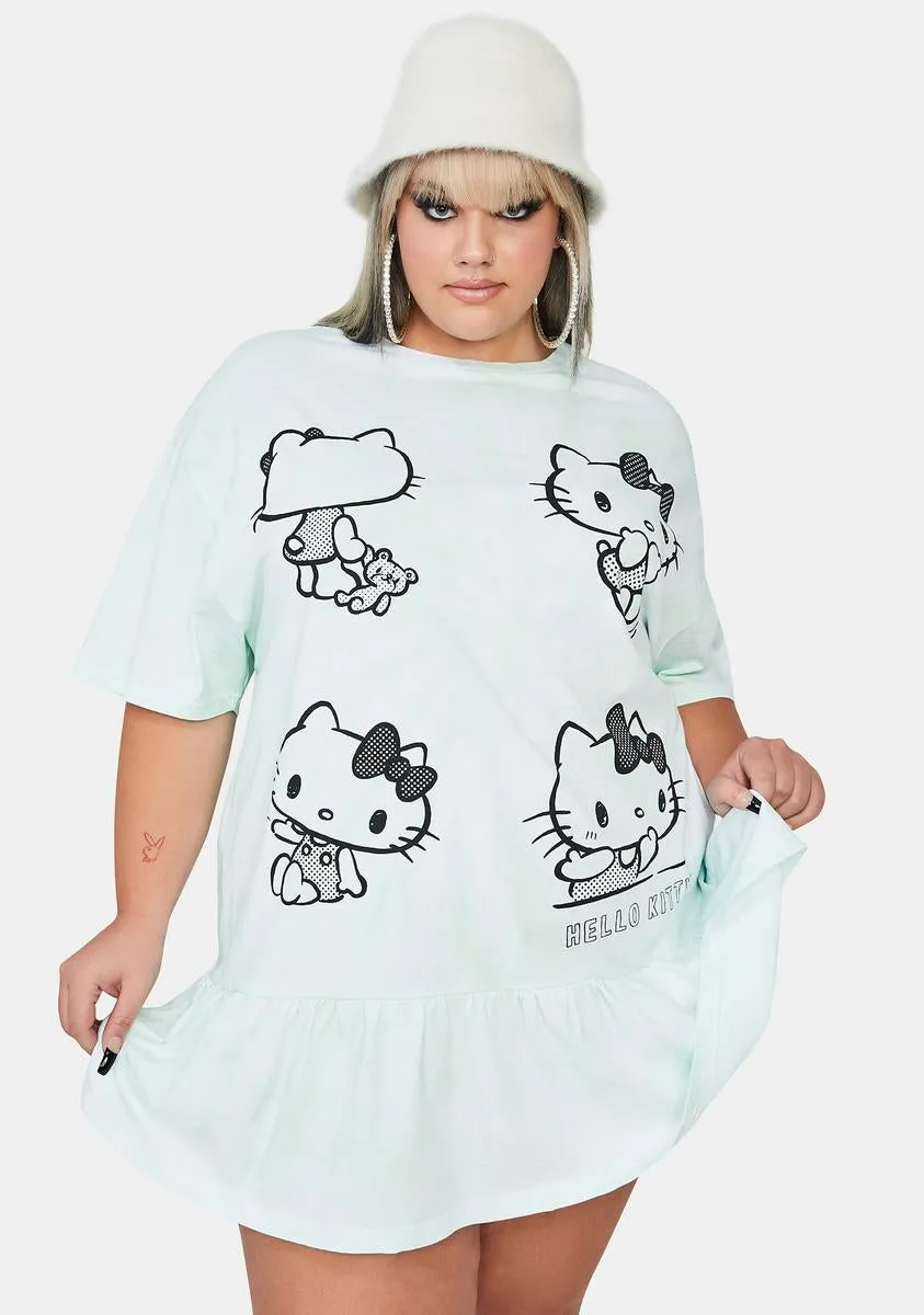 Plus Hello Kitty Tie Dye Frill T-Shirt Dress-