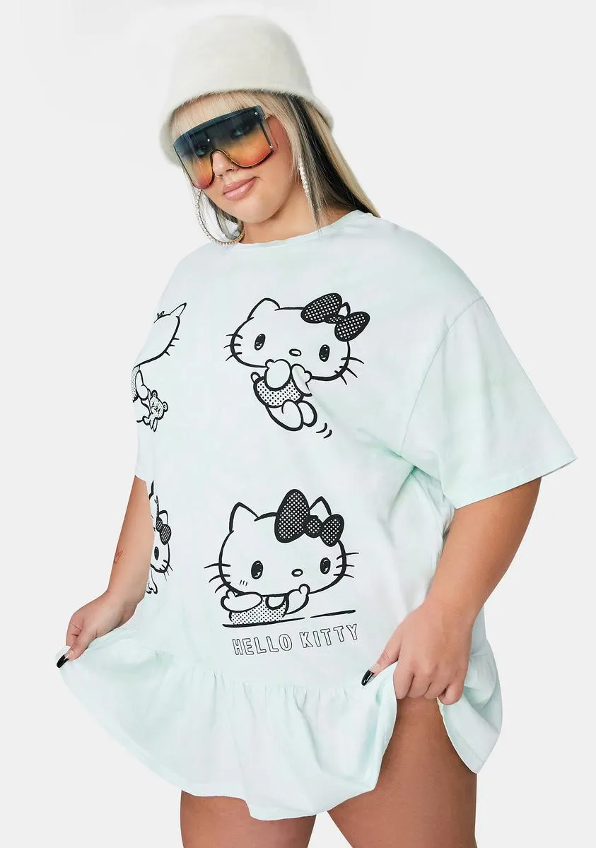 Plus Hello Kitty Tie Dye Frill T-Shirt Dress-