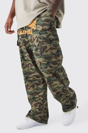 Plus Relaxed Cargo Varsity Slogan Print Camo Pants