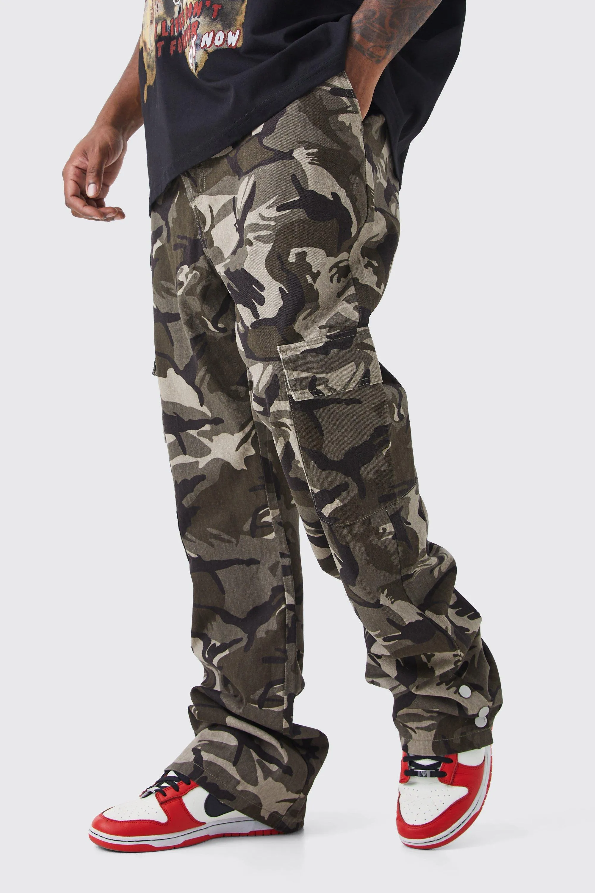 Plus Slim Stacked Popper Hem Multi Cargo Camo Pants